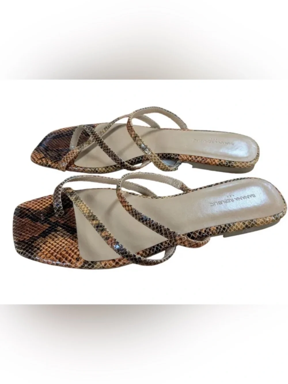 Banana Republic Brown Snake-Print Strappy Slide Sandals